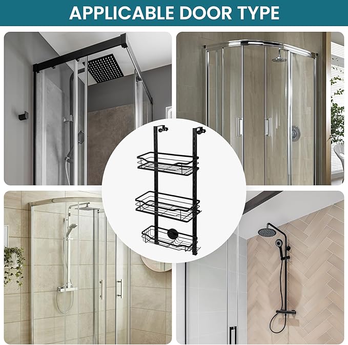 TAILI Hanging Shower Caddy Over The Door Adjustable Hanging Organizer Rack with Hooks, Sturdy Rust Proof Shower Organizer Shelf Basket Storage Rack, No Drilling