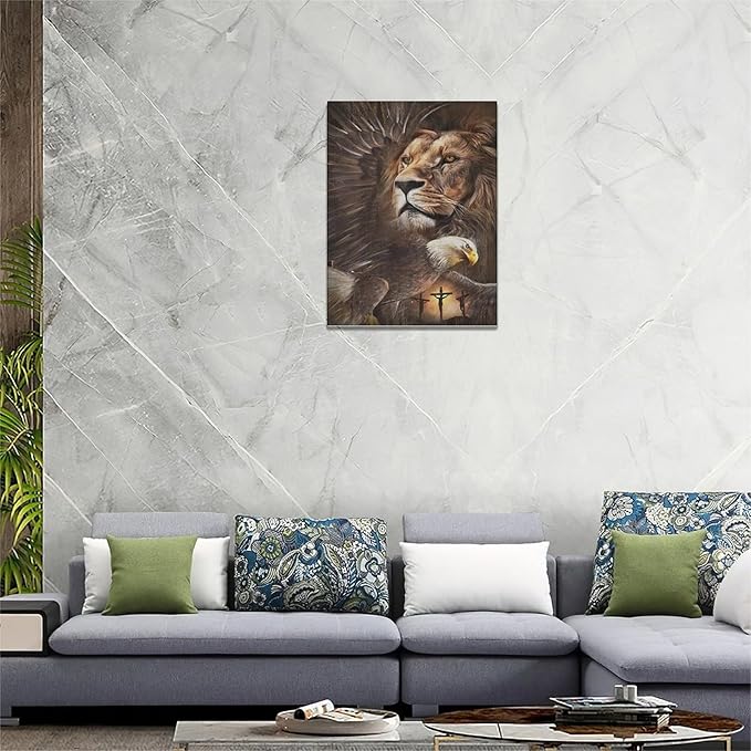 Banonaty Lion Eagle Wall Art Christian Lion of Judah Canvas Prints - Masculine Modern Home Decor for Living Room, Bedroom, Bathroom - Framed 12''x16''