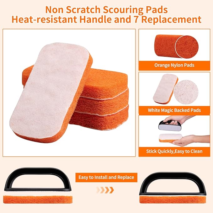 Griddle Cleaning Kit for Blackstone,Scouring Pads Brush with Handle-Flat Top Grill Cleaner Accessories, Non-Scratch Grill Scrubbers Tool,Griddle Scrubbing Pads for Cleaning Kitchen, Bathroom