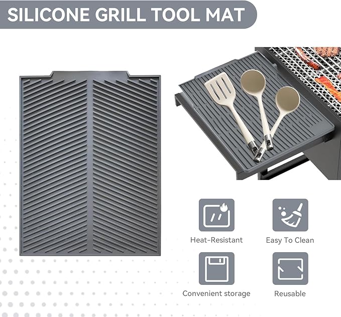 Silicone Griddle Tools Mat for Ninja FlexFlame, Heat Resistant Grill Mat & Spatula Rest, BBQ Side Shelf Drip Pad & Utensil Holder, Griddle Accessories for Kitchen Countertop & Outdoor Grill