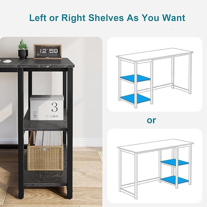 SINPAID Computer Desk 40 inches with 2-Tier Shelves Sturdy Home Office Desks with Large Storage Space Modern Gaming Desk Study Writing Laptop Table, Black Marbling