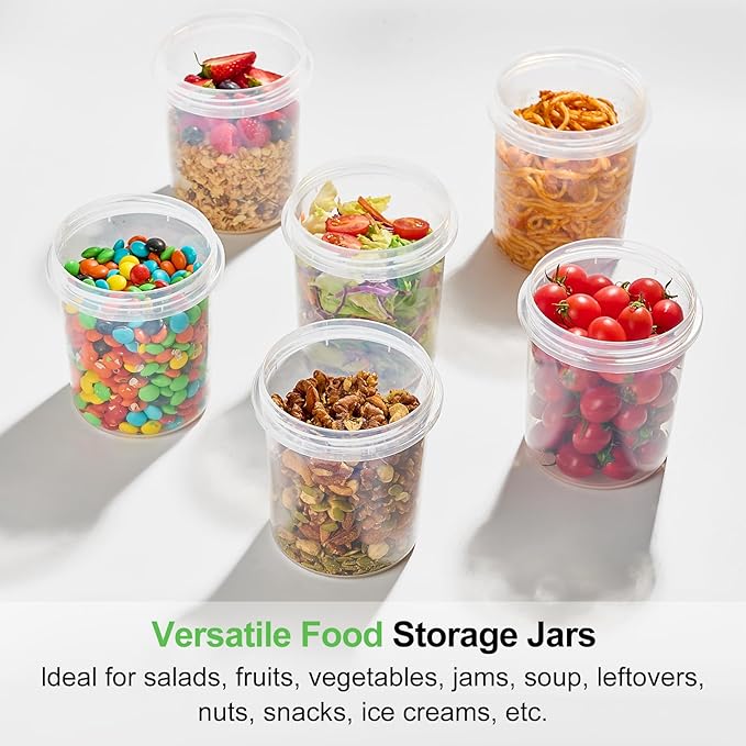 Qeirudu 6 Pack 32oz Freezer Storage Containers with Screw Lids, Leakproof Meal Prep Containers, Reusable Plastic Food Storage Containers for Soup, Fruits, Leftovers, Salads, Overnight Oats