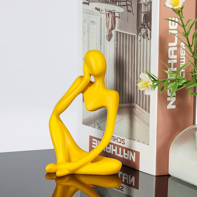 Thinker Statue Gold Decor Abstract Art Sculpture, Golden Resin Collectible Figurines for Home Living Room Office Shelf Decoration,Great Gifts Ideas (Yellow)