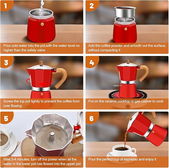 6 Cup Aluminum Espresso Stovetop Moka Pot Express Coffee Maker Percolator Italian Classic Mocha Coffee Machine for Italian and Cuban Cafe Brewing for Home & Camping 300ml 10oz