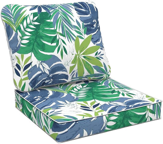 Outdoor Deep Seat Cushions Set 24 x 24 Inch for Patio Furniture,Water Resistant Chair Cushions Replacement Includes Seat Cushion & Back Pillow for Couch, Wicker Chair - Islamorada Blue Green
