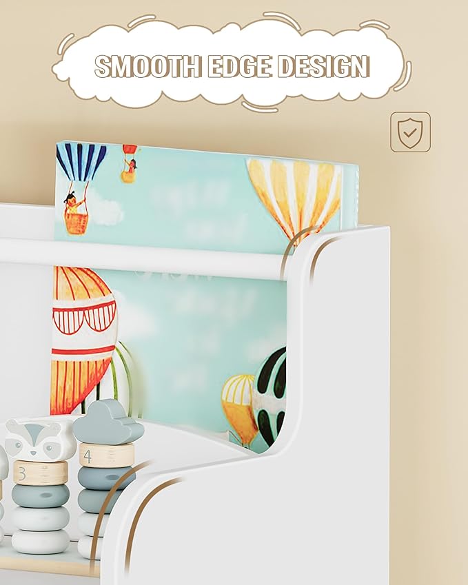 Toy Storage Organizer, Toy Shelf with 8 Storage Bins, Playroom Storage, Kids Bookshelf, 4-Tier Toddler Bookshelf for Children's Room, Bedroom, Living Room, Study Room, Nursery White KB43003W