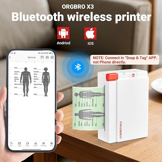 ORGBRO Mini Sticker Printer Machine, X3 Portable Thermal Sticker Maker with 3-Inch Stickers, Print Pod, Bluetooth Inkless Printer for Smartphones, Impresora Portátil for Notes, Journal, DIY, Kids Gift