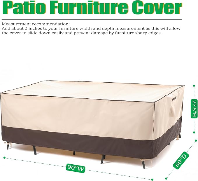 F&J Outdoors Patio Furniture Cover, Waterproof UV Resistant for Table & Chairs Set, 90"Wx60"Dx27.5"H