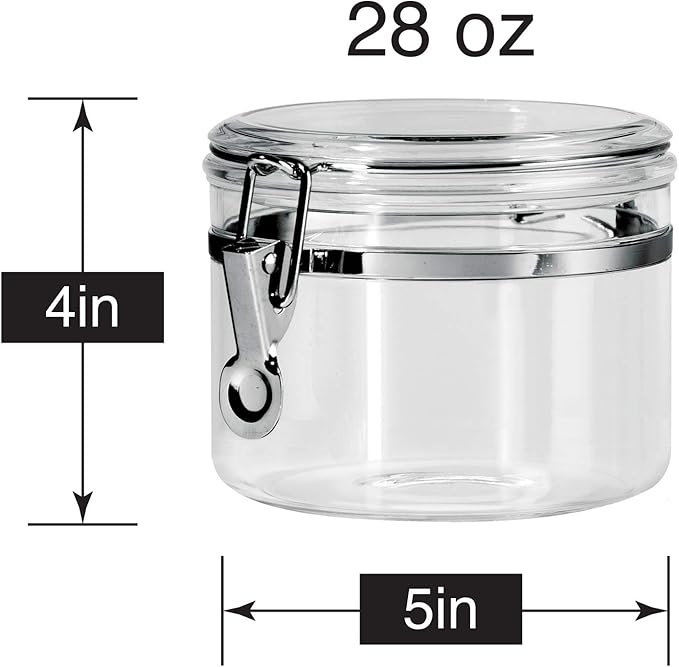 Oggi Clear Canister with Clamp Lid, 28 oz - Large Airtight Food Storage Container, for Kitchen & Pantry Storage of Bulk, Dry Foods Including Pasta, Flour, Sugar, Coffee, Rice, Tea, Spices & Herbs