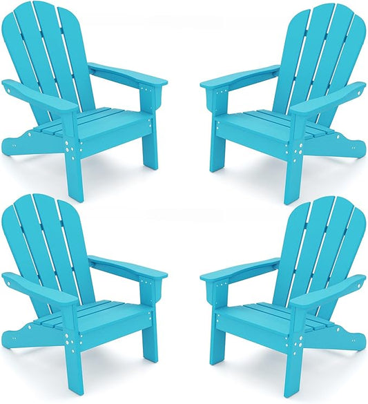 Giantex HDPE Kids Adirondack Chair - All-Weather Lawn Toddler Chair with Ergonomic Design, Children’s Outdoor Chair for Toddlers Ages 3-8, Kid’s Patio Furniture for Deck, Garden (4, Turquoise)