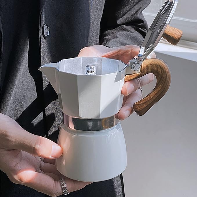 MORDEN MS Moka Pot - Stovetop Espresso Maker 3 Cup/5 OZ Italian Coffee Maker Camping Coffee Pot Manual Cuban Coffee Percolator for Cappuccino or Latte - White