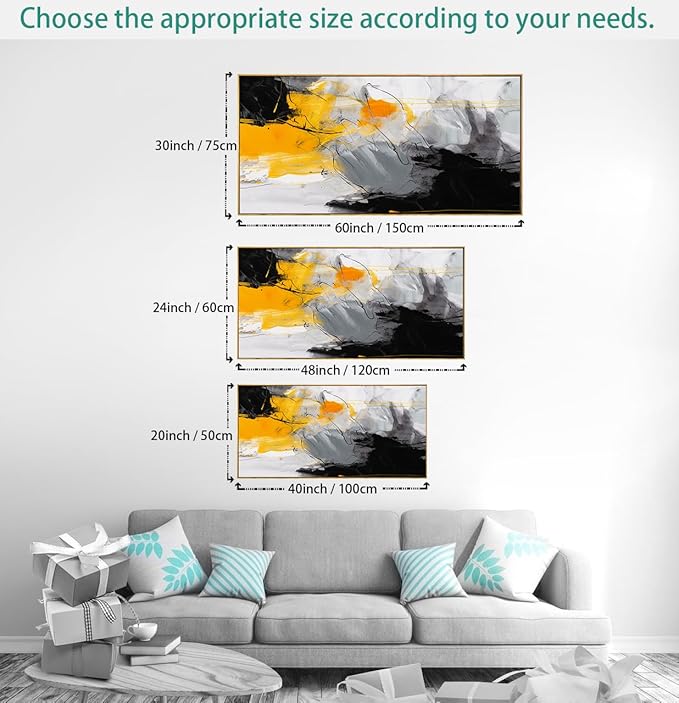 Wall Art Large Modern Abstract Artwork Black Yellow Canvas Painting for Living Room Bedroom Office Home Decor 20"x40" with Framed…