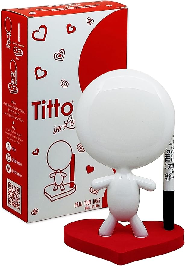 Dry Erase Board - TITTO in Love, Draw Your Ideas - Ceramic Desk Coworkers Whiteboard Doll - Red Office Decor Design - Back to School Love Gifts - RED