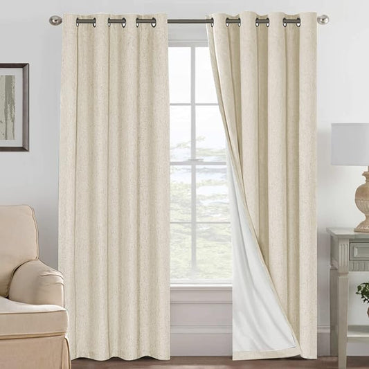 H.VERSAILTEX Curtains for Bedroom Black Out Thermal Insulated Linen Textured Curtains Room Darkening Curtain Living Room Curtain 2 Panel Sets, Bleached Sand, 52x96 Inch