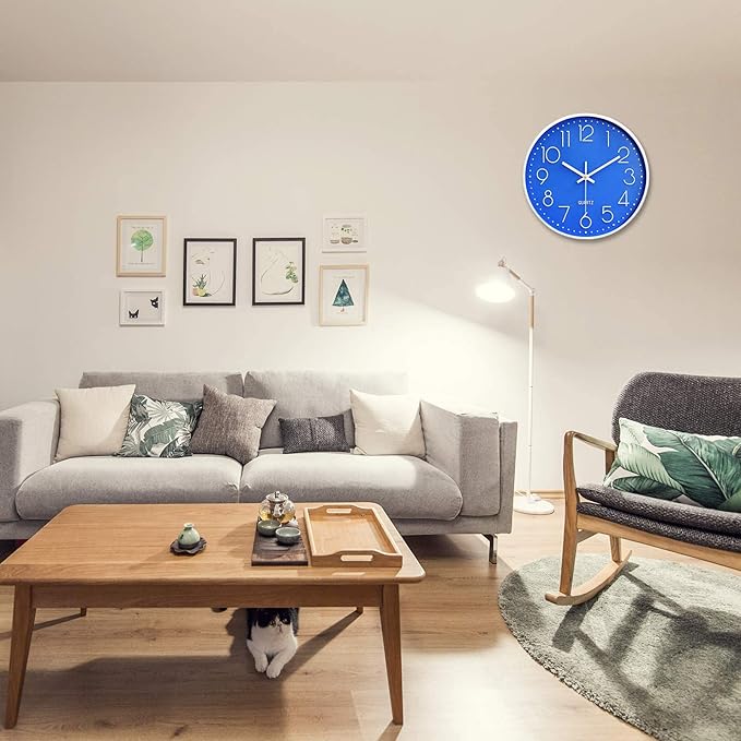 Large Digital Wall Clock 12 Inch Simple Silent Wall Clocks Decorative Clock for Bathroom, Living Room, Kitchen, Classroom, Office Easy to Read - Blue