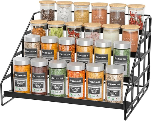 Spice Rack Kitchen Cabinet Organizer,4 Tier Countertop Spice Rack,Tier Depth Adjustable Cabinet Shelf,Step Spice Organization Easy Visibility,Holds Seasoning and Condiments