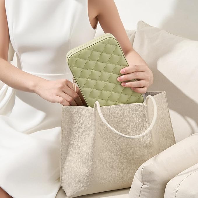 Lolalet Travel Jewelry Case for Women, Travel Jewelry Organizer Box with Mirror & Clear Storage Bag, Small Portable Traveling Earring Necklace Bracelet Ring Case, Bridesmaid Gifts -Medium, Green