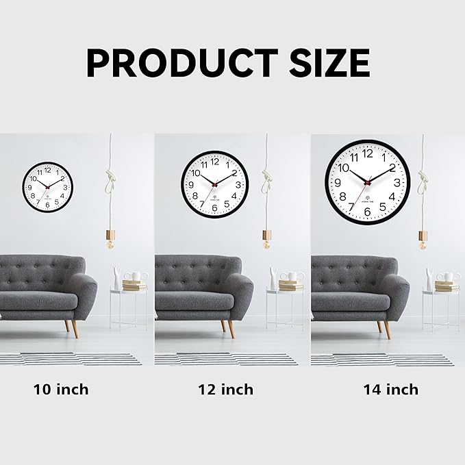 AKCISOT Atomic 12 Inch Wall Clock Analog Clocks for Indoor Kitchen, Battery Operated Clock for Bedroom Office Classroom Living Room(Black)
