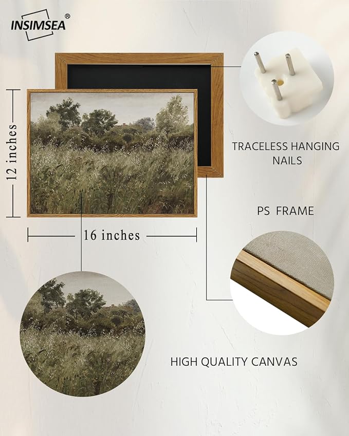 InSimSea Framed Canvas Wall Art Decor, Vintage Natue Landscape Art, Country Wilderness Painting Picture, Retro Decor for Bedroom Living Room, Office, Bathroom, Hallway, Room,12"x16"