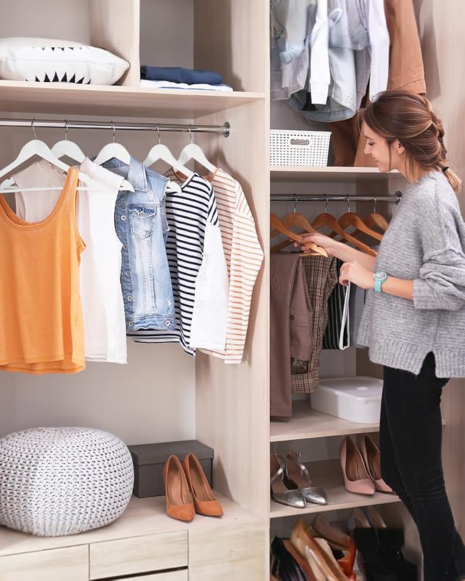 AMKUFO Wooden Hangers 20 Pack Wood Suit Hangers Non Slip Wooden Coat Hangers with Smooth Fnish Cut Notches 360° Swivel Hook Clothes Hangers for Jeans Pants Jackets Shirts Dresses, White