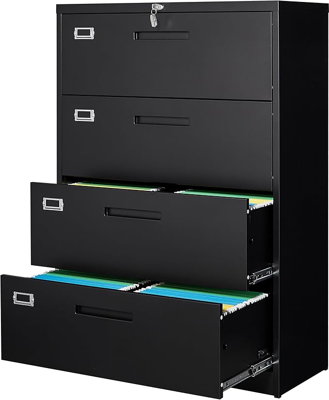 Lateral File Cabinet with Lock, 4 Drawer Large Metal Filing Cabinet,Home Office Lockable Storage Cabinet for Hanging Files Letter/Legal/F4/A4 Size-Assembly Required