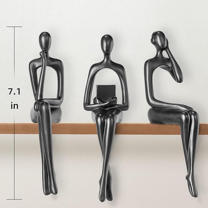 Thinker Statue Gold Decor Abstract Art Sculpture, Golden Resin Collectible Figurines for Home Living Room Office Shelf Decoration,Great Gifts Ideas (Sitting Posture-Black)