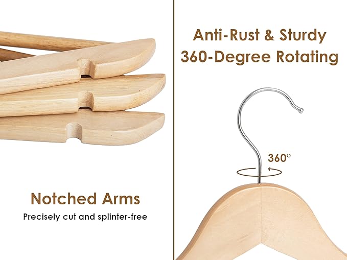 StorageWorks Wooden Hangers 20 Pack, Wood Coat Hanger for Coats, Shirts, Jackets, Pants, Suits, Natural Wood Color