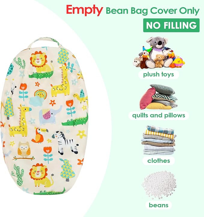 Bean Bag Chair for Kids Stuffed Animal Storage Beanbag Chairs,Toddler Toy Storage Organizer for Girls and Boys,32'' Cover Only（No Filling