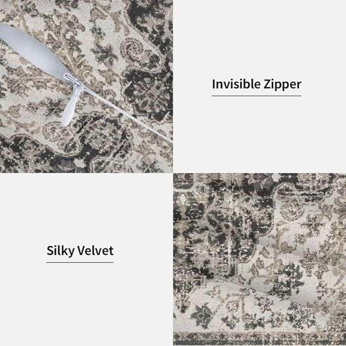 Boho Throw Pillow Covers 22x22 Set of 2, Black Brown Carpet Pattern Pillow Covers Ethnic Rustic Farmhouse Cushion Cases Linen Decorative Gifts for Couch Sofa Indoor Outdoor