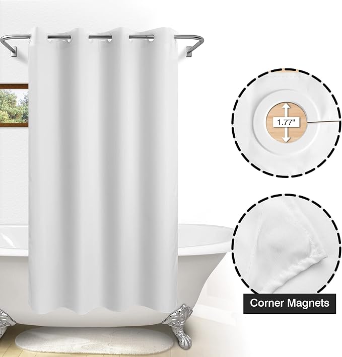 River Dream No Hook Microfiber Shower Curtain 54" Wide - Soft Stall Size Hotel Style Fabric Shower Curtain for Bathroom, Waterproof & Machine Washable, White, 54x74