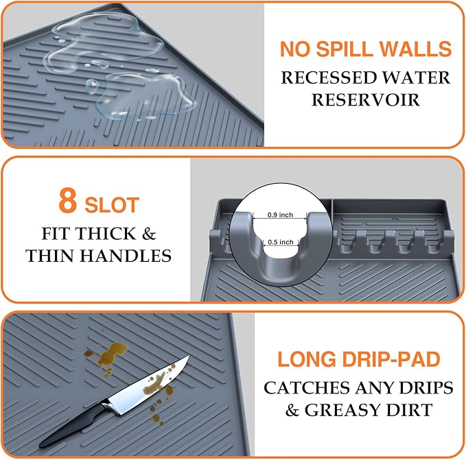 Silicone Griddle Tools Mat for Blackstone, Griddle Accessories Side Shelf Mat Grill Pad for Outdoor Grill Kitchen Counter Spatula Silicone Mat with Drip Pad (Grey)