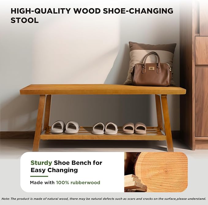 31.5" Farmhouse Solid Wood Bench, Small Long Rustic Storage Entryway Bench for Indoor, Bedroom,Dining Room, Living Room and Hallway