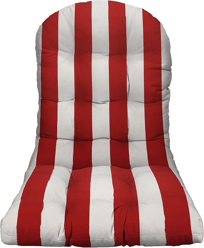 RSH DECOR: Tufted Adirondack Chair Cushion | 42.5” x 21” | All-Weather Spun Fabric | Water and Fade-Resistant | Outdoor Cushion for Patio Furniture | Red & White Stripe