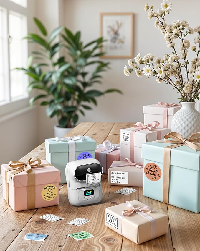 Phomemo Label Maker Machine- M110 Upgraded Bluetooth Label Printer for Barcode, Clothing, Jewelry, Retail, Mailing, Business, Compatible with Android & iOS, with 3 Label, White