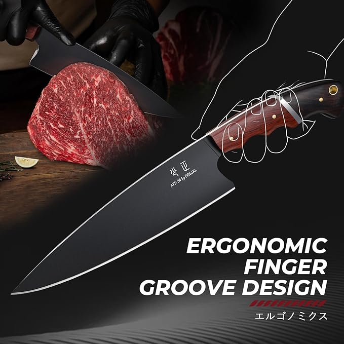 Kitchen Knife Set with Bag - 6 PCS Chef Knife Set - Cleaver, Boning, Fillet, Santoku, Kitchent Utility Knife, Chef Knife with Full Tang Wooden Handle, Butcher Knife Set for Men, Ideal Gift