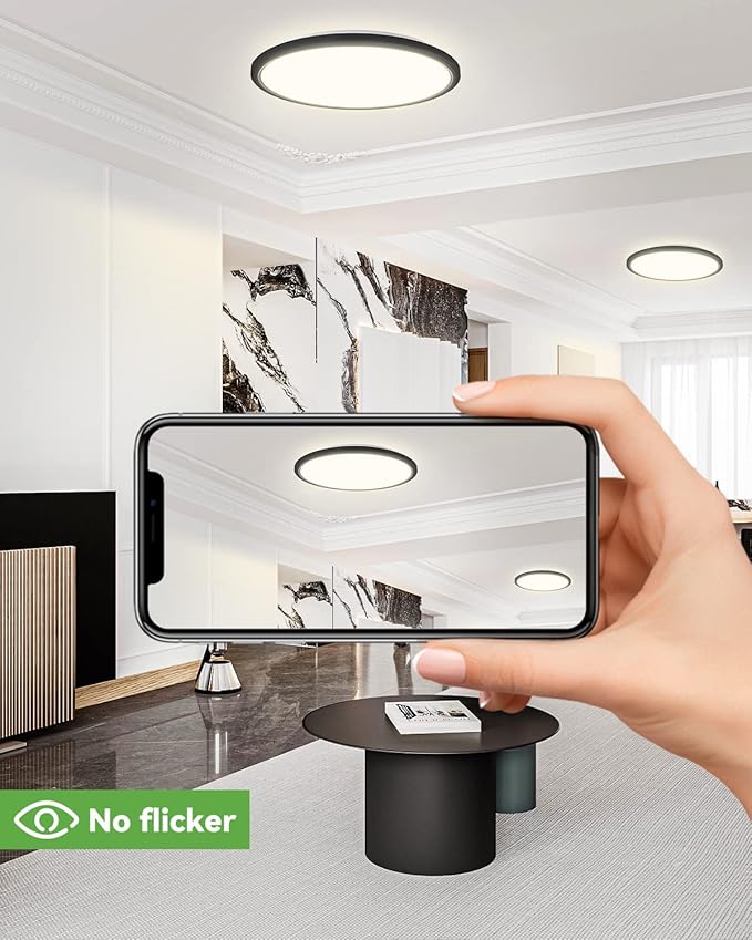 zemty 4Pack 12 Inch LED Ceiling Light Flush Mount, 28W 3200lm Super Slim Flush Mount Ceiling Light Fixtures, 3000K/4500K/6000K Selectable Ceiling Lamp for Bedroom Bathroom Kitchen Living Room (Black)