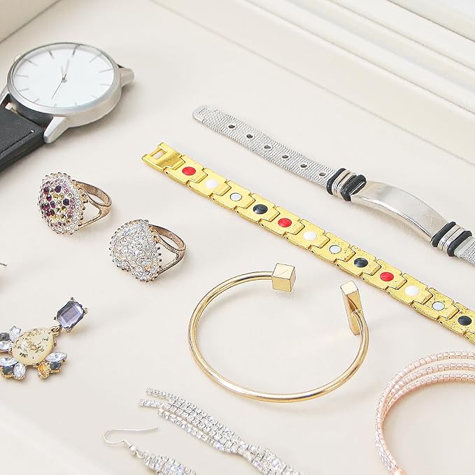 Coward Jewelry Organizer Box, Beige Velvet Blank Display Tray Case with Lid for Storage Necklaces Bracelets Rings Beads and Jewelry Accessories