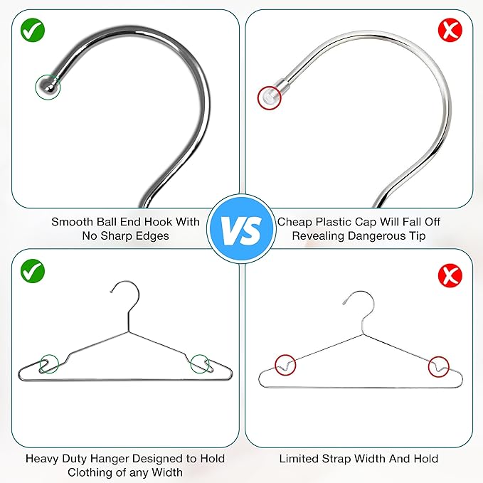 Luxurious Hanger Set Heavy Duty Metal Hangers with Unique Hook Design Durable & Sturdy Coat Hangers 4mm Thick Withstands 25lbs Weight Smooth Finish Compact Shirt Hangers - 40 Pack Chrome