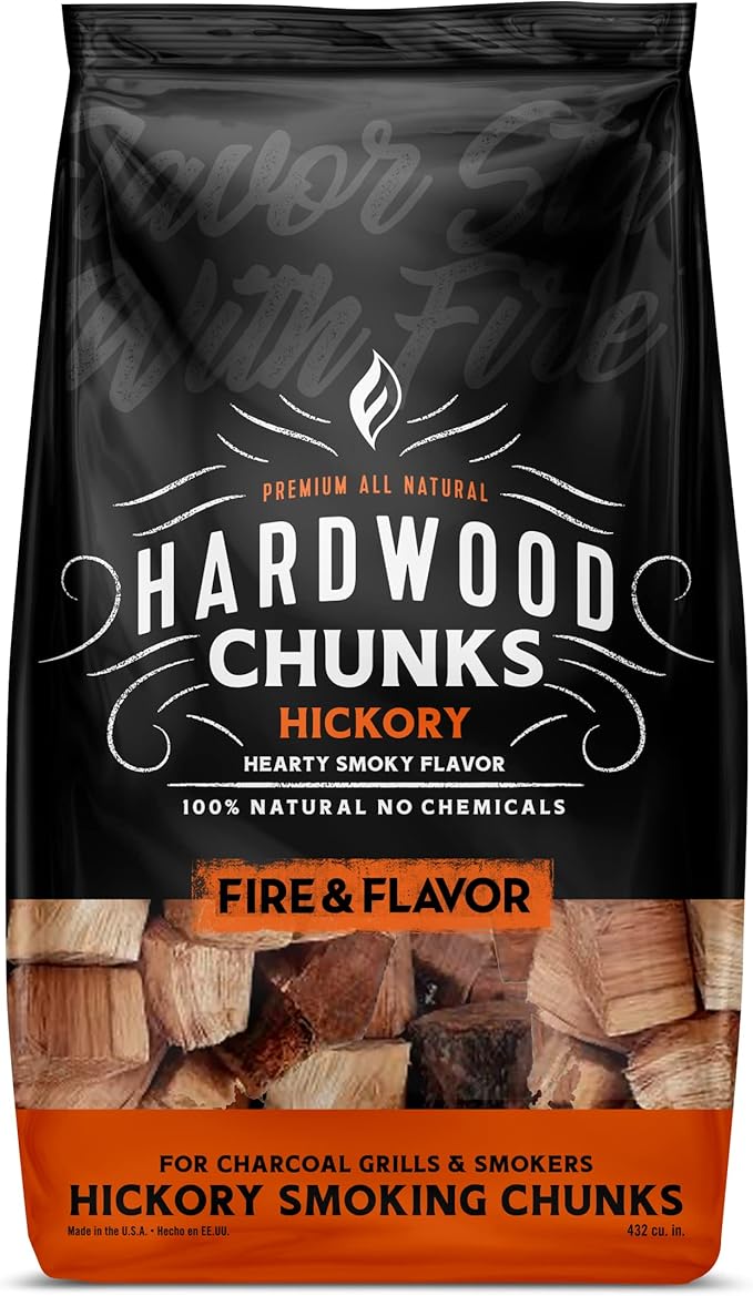 Fire & Flavor Hickory Wood Chunks for Smoking and Grilling - All-Natural, Long-Lasting with a Mildly Sweet Flavor - Large Chunk Wood Chips for Smokers,Red
