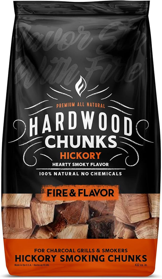 Fire & Flavor Hickory Wood Chunks for Smoking and Grilling - All-Natural, Long-Lasting with a Mildly Sweet Flavor - Large Chunk Wood Chips for Smokers,Red
