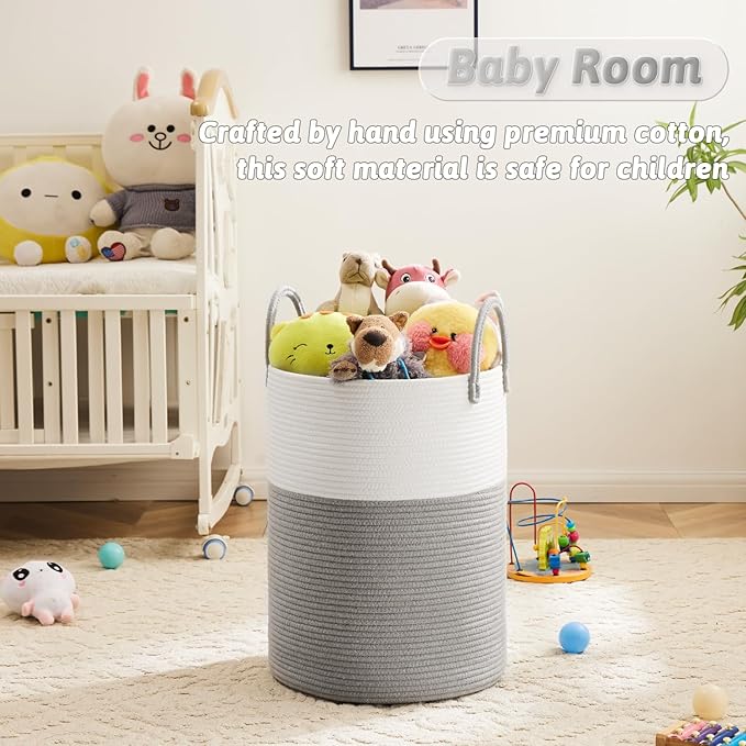 Laundry Basket,Woven Cotton Rope Laundry Hamper,40L for Decorative Storage of Dirty Clothes,Toys and Blankets in Bathroom,Baby Room and Living Room