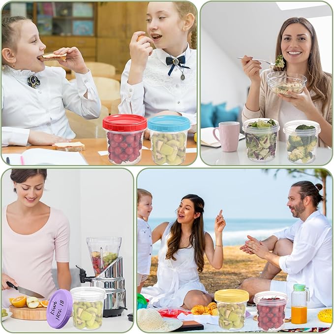 32 oz Plastic Containers with Lids, 6 Pack Stackable Freezer Soup Container, Reusable Clear Food Storage Meal Prep Containers for Snack Fruit, Microwave & Dishwasher Safe, with Pen & Brush