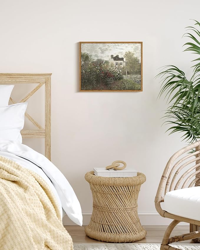 InSimSea Framed Canvas Wall Art Vintage Decor, Garden Full of Flowers Oil Painting Wall Prints by Claude Monet, Retro Scenic Bathroom Decor Wall Art, Farmhouse Office Dining Room Decor, 11"x14"