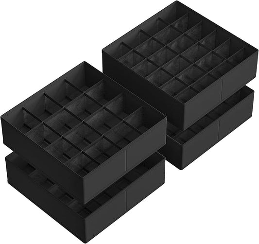 SONGMICS Set of 4 Underwear Organizers, Drawer Organizers, Dresser Closet Storage, 80 Cells (2x16+2x24), Foldable Dividers, 11.8 x 11.8 x 3.9 Inches, for Socks, Ties, Belts, Ink Black URUS011B01