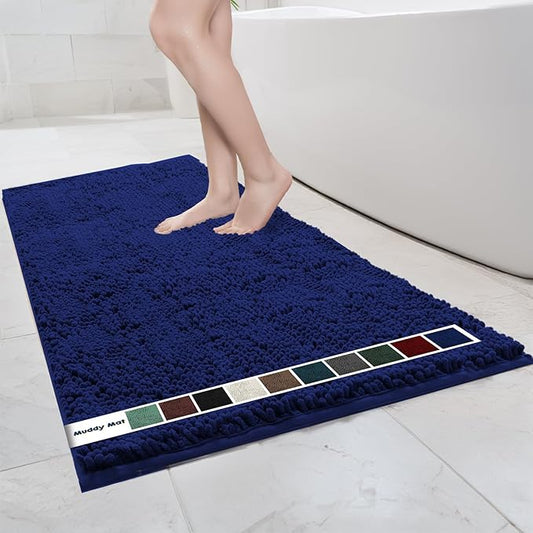 Muddy Mat Chenille Bathroom Rugs Quick Dry Microfiber Mats Non Slip Washable, Extra Thick, Soft and Highly Absorbent Bath Mats for Bathroom, Kitchen, and Shower Floor - Navy Blue XL 59"X35"