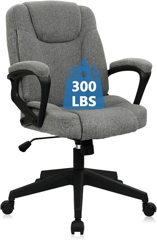 CLATINA Fabric Home Office Chair Linen Cloth Ergonomic Swivel Desk Chair with Padded Armrests, Adjustable Height Rolling Computer Task Chairs for Work, Conference, Study, Grey, 2 Pack