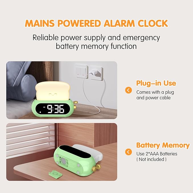 Kids Alarm Clocks for Bedroom, Cute Digital Clock with Night Light, 10 Ringtones, 10 Volumes, Nap Timer, Brightness Dimmer, Snooze, Bedside Alarm Clocks for Boys Girls Teens Birthday Gift, Plug-in Use