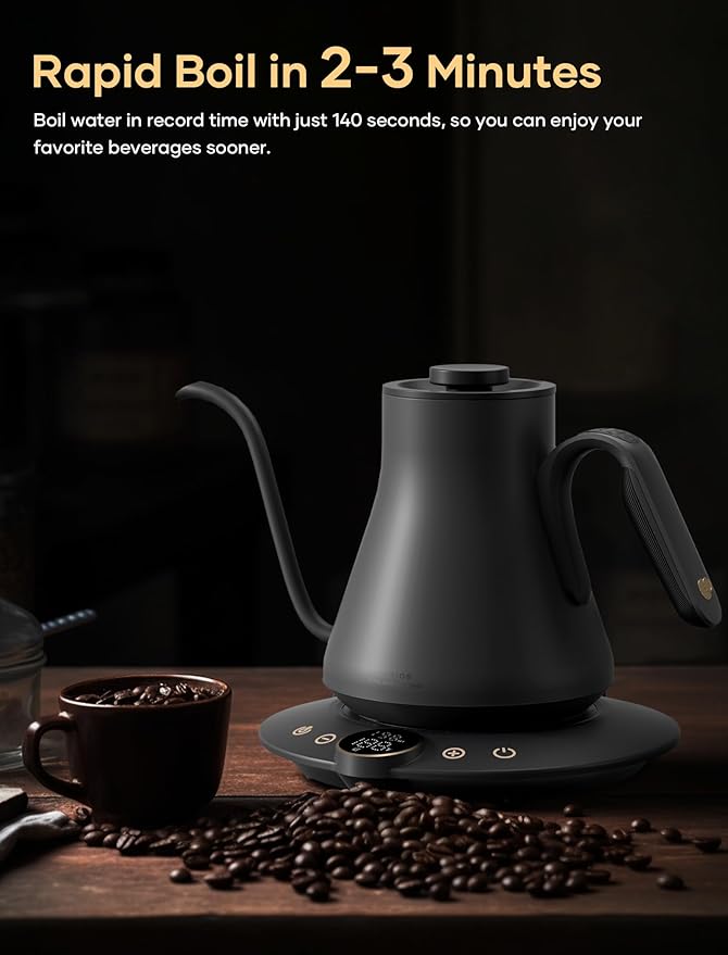 Electric Kettle, Gooseneck Electric Kettle, ±1℉ Temperature Control, Stainless Steel Inner, Quick Heating, for Pour Over Coffee, Brew Tea, Boil Hot Water, 1500W/0.9L Dark Gray