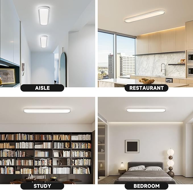 47.1 Inch Dimmable Metal LED Ceiling Light,Slim, Edge Lit - 65W Full Spectrum Linear Ceiling Lamps,3000-6500K Modern Ultra Thin Low Profile Light Fixture for Kitchen, Home & Office Hallway