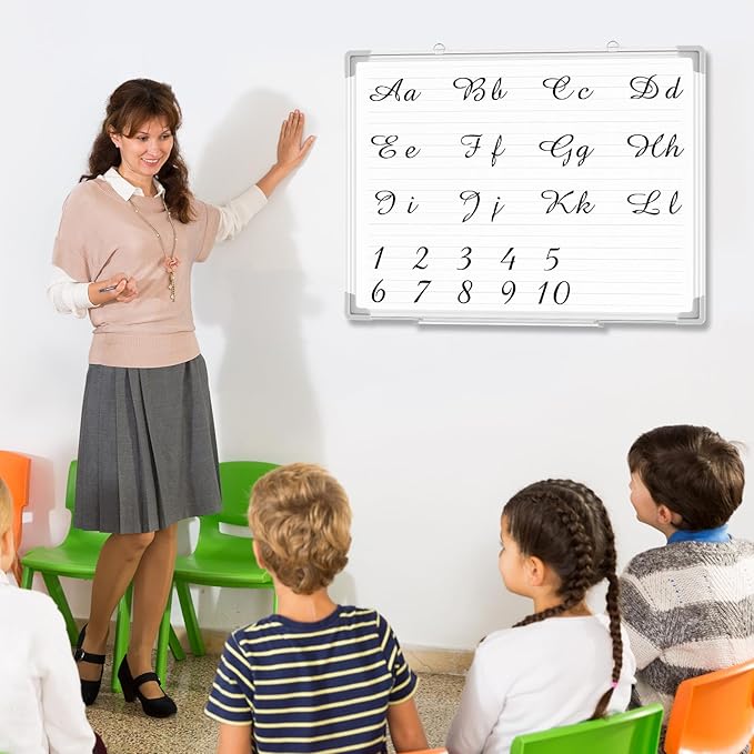 Lincia Magnetic Dry Erase Whiteboard with Lines, 24" x 18" White Board Planner for Wall, Planning Board Magnetic Ruled Dry Erase Whiteboard with Aluminum Frame for Home School Classroom Office(Line)